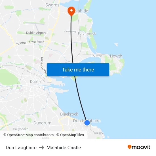 Dún Laoghaire to Malahide Castle map