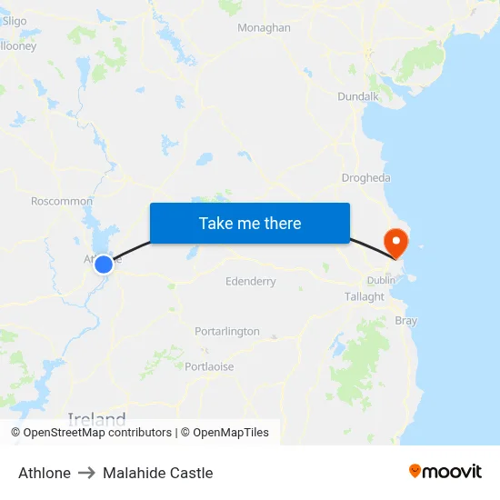 Athlone to Malahide Castle map
