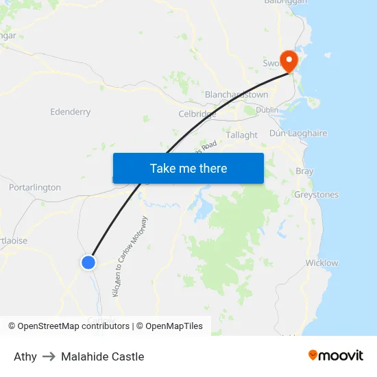 Athy to Malahide Castle map