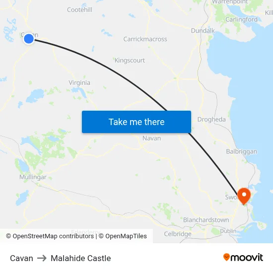 Cavan to Malahide Castle map