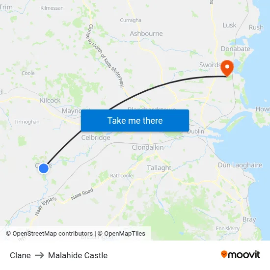 Clane to Malahide Castle map