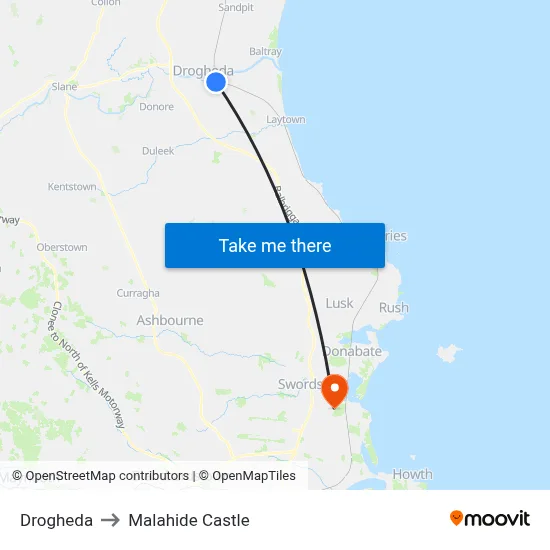 Drogheda to Malahide Castle map