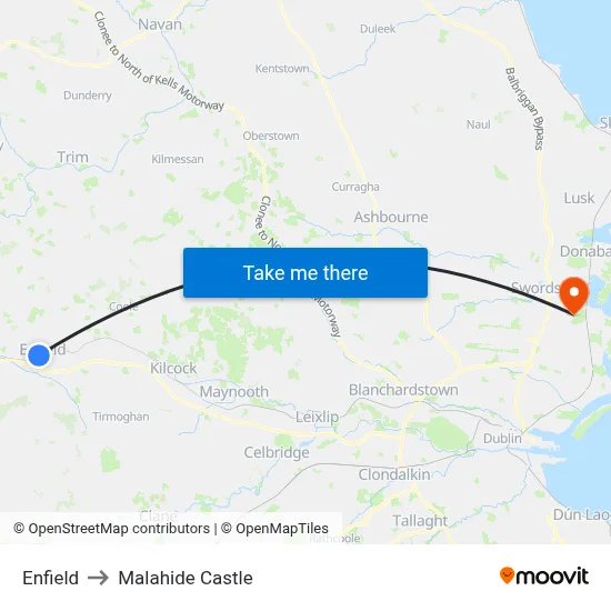 Enfield to Malahide Castle map