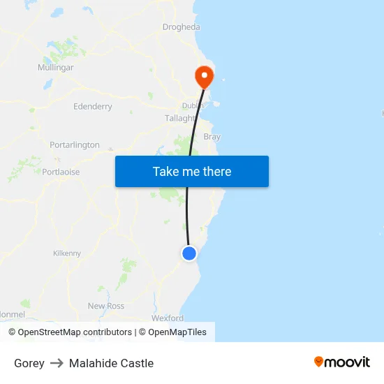 Gorey to Malahide Castle map