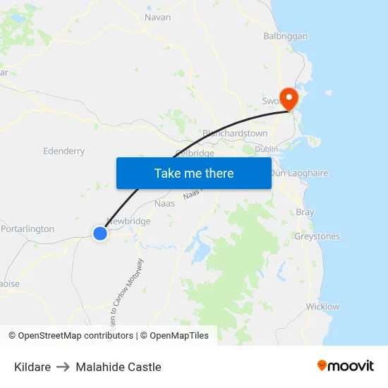 Kildare to Malahide Castle map