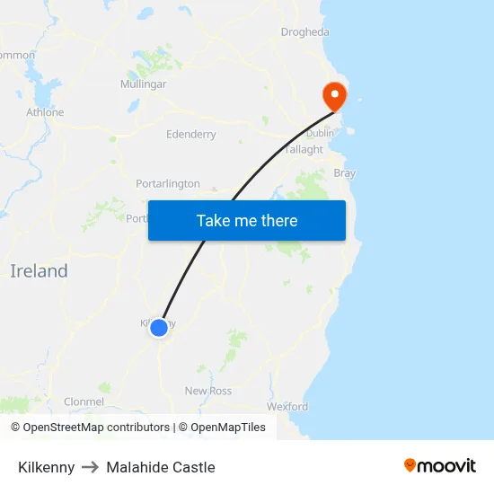 Kilkenny to Malahide Castle map