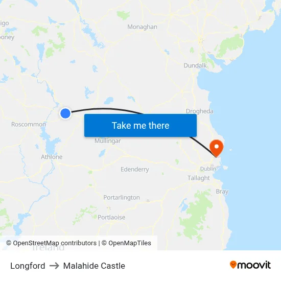 Longford to Malahide Castle map