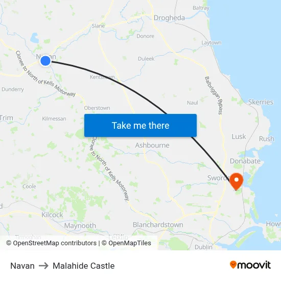 Navan to Malahide Castle map