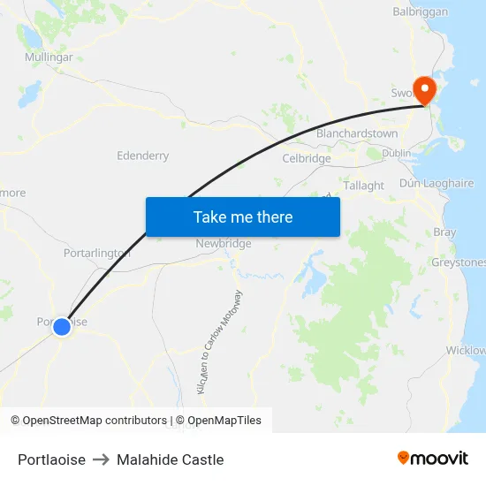 Portlaoise to Malahide Castle map