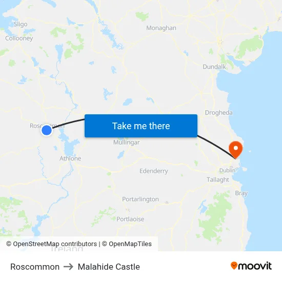 Roscommon to Malahide Castle map