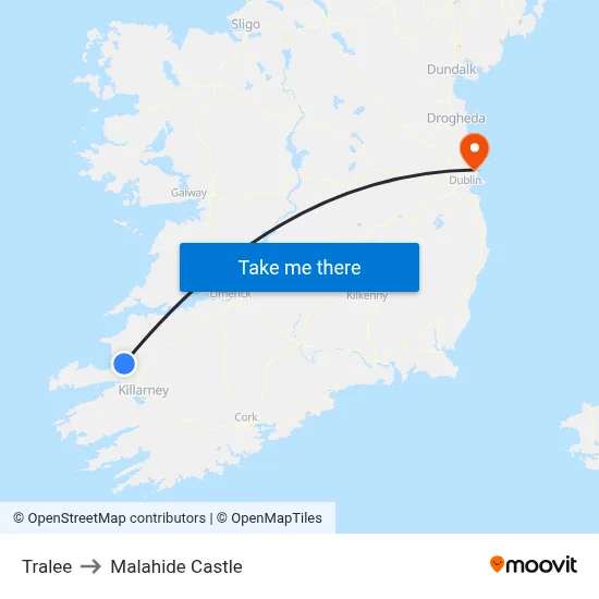Tralee to Malahide Castle map