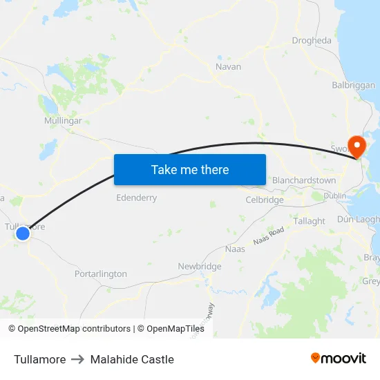 Tullamore to Malahide Castle map