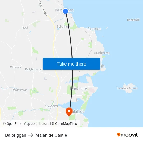 Balbriggan to Malahide Castle map