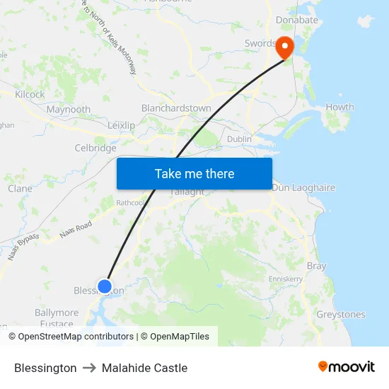 Blessington to Malahide Castle map