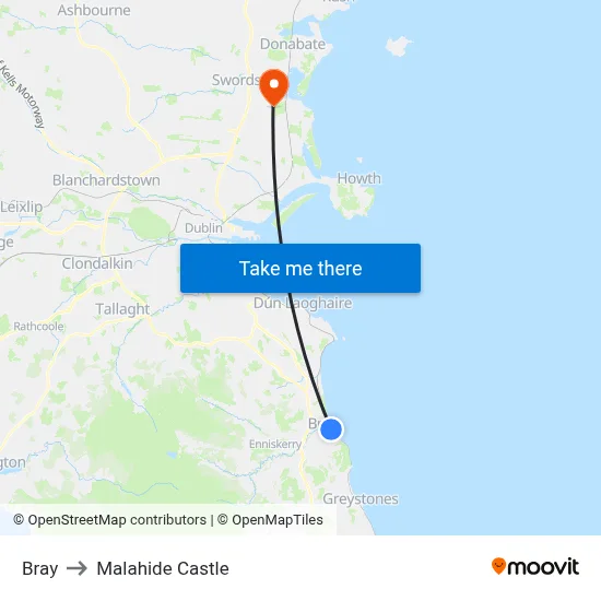 Bray to Malahide Castle map