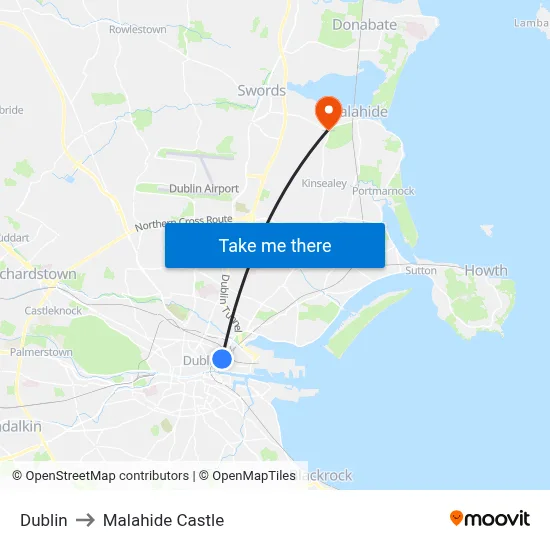 Dublin to Malahide Castle map