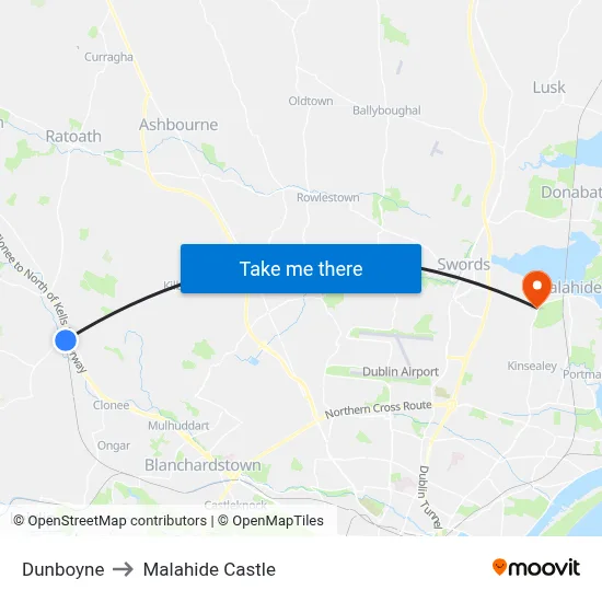 Dunboyne to Malahide Castle map