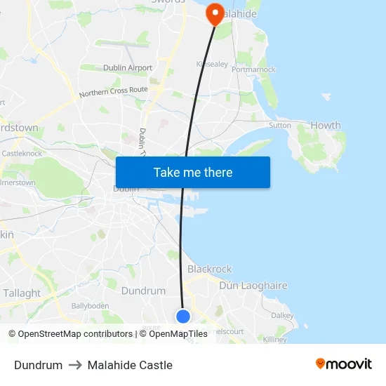 Dundrum to Malahide Castle map
