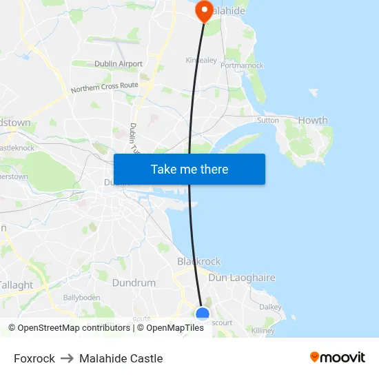 Foxrock to Malahide Castle map