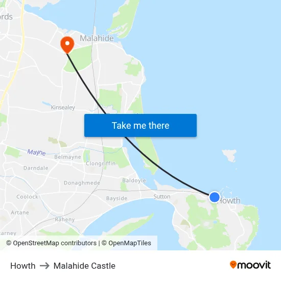 Howth to Malahide Castle map