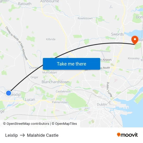 Leixlip to Malahide Castle map