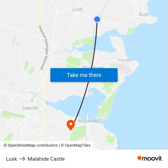 Lusk to Malahide Castle map