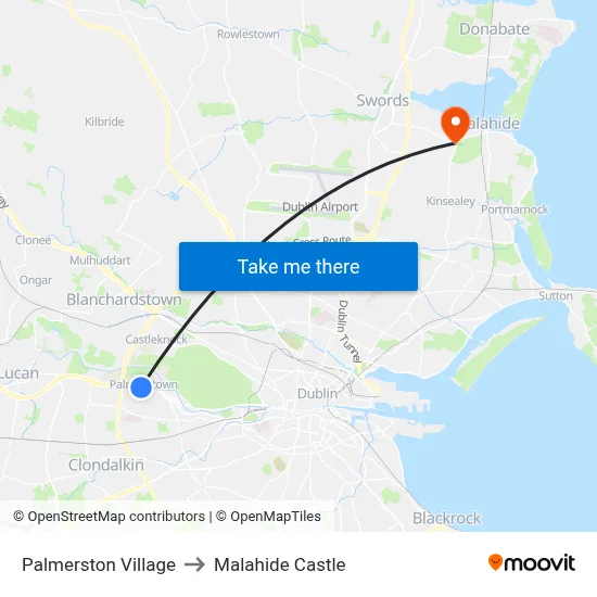 Palmerston Village to Malahide Castle map