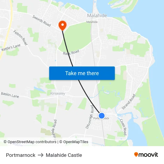 Portmarnock to Malahide Castle map