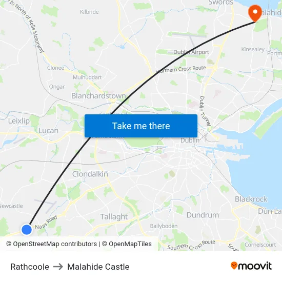 Rathcoole to Malahide Castle map