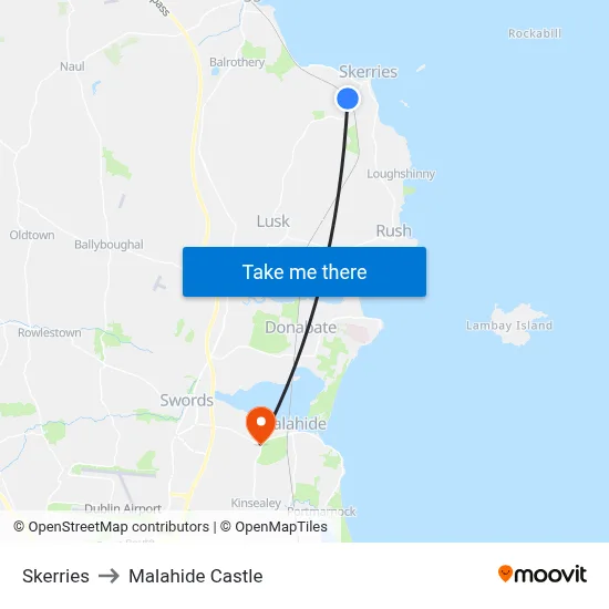 Skerries to Malahide Castle map