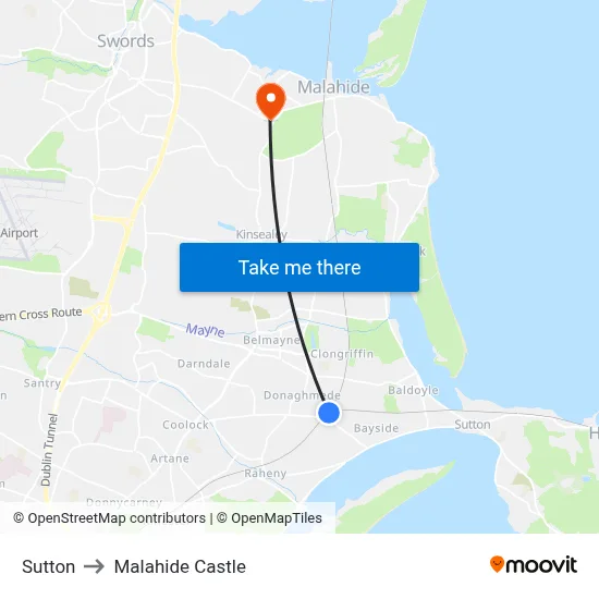 Sutton to Malahide Castle map