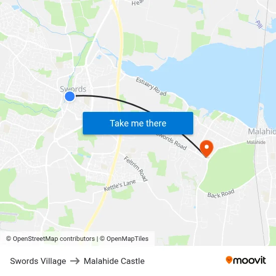 Swords Village to Malahide Castle map