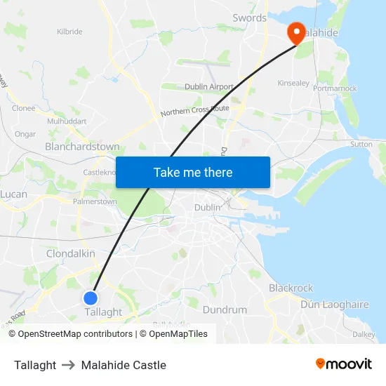 Tallaght to Malahide Castle map