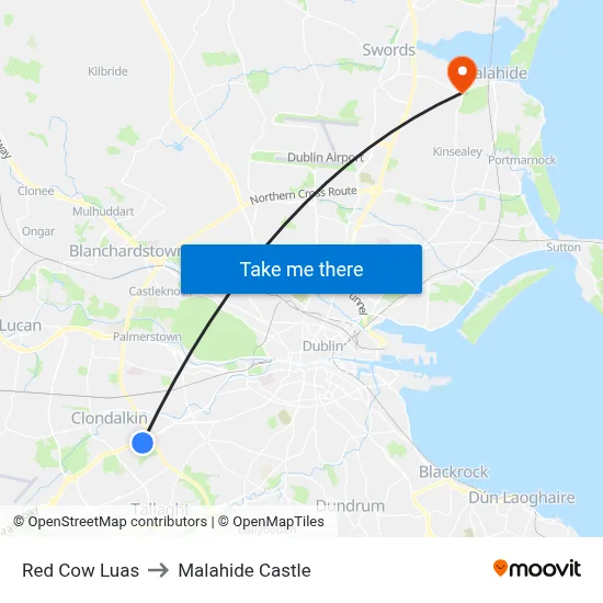 Red Cow Luas to Malahide Castle map
