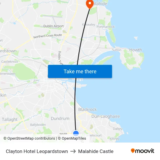 Clayton Hotel Leopardstown to Malahide Castle map