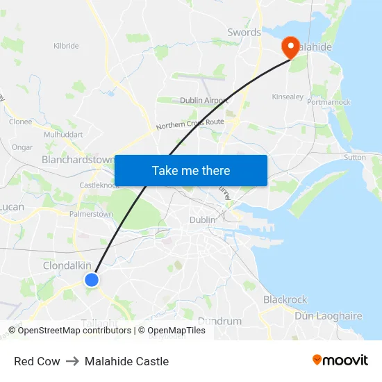 Red Cow to Malahide Castle map