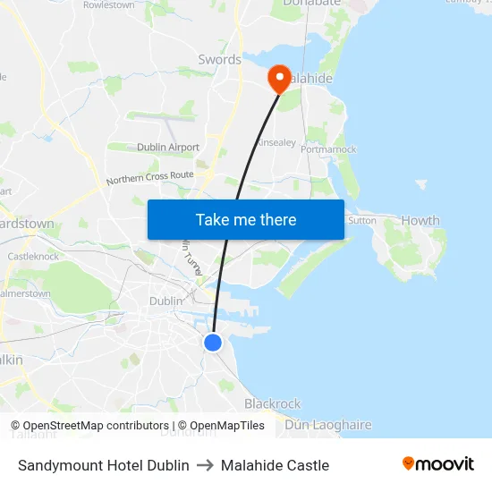 Sandymount Hotel Dublin to Malahide Castle map