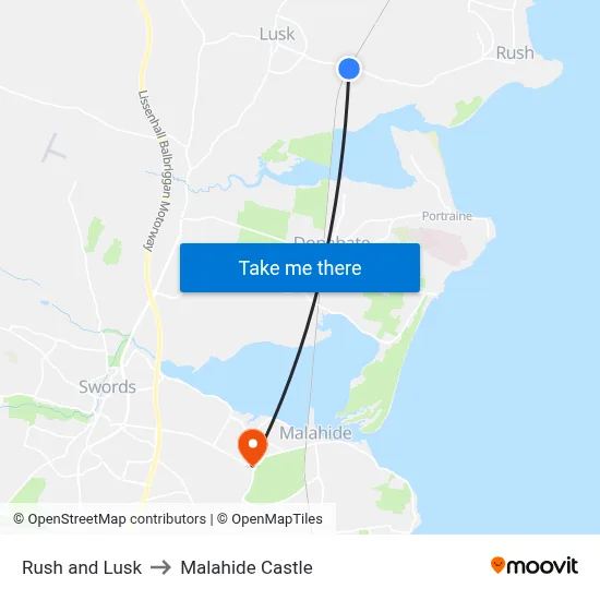 Rush and Lusk to Malahide Castle map