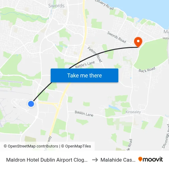 Maldron Hotel Dublin Airport Cloghran to Malahide Castle map