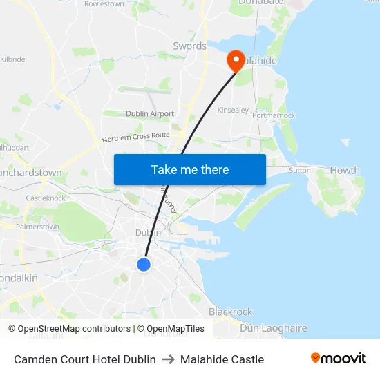 Camden Court Hotel Dublin to Malahide Castle map