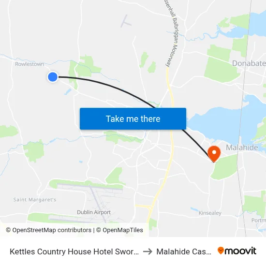 Kettles Country House Hotel Swords to Malahide Castle map