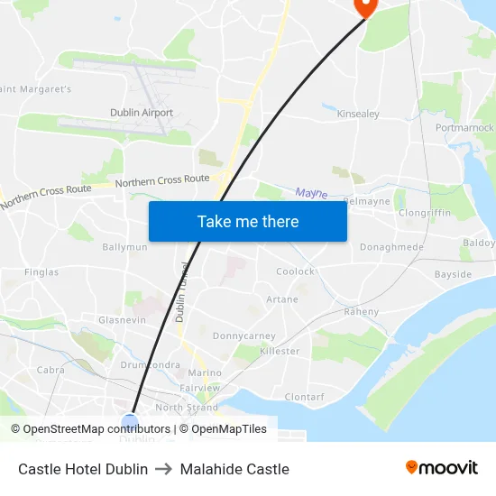 Castle Hotel Dublin to Malahide Castle map