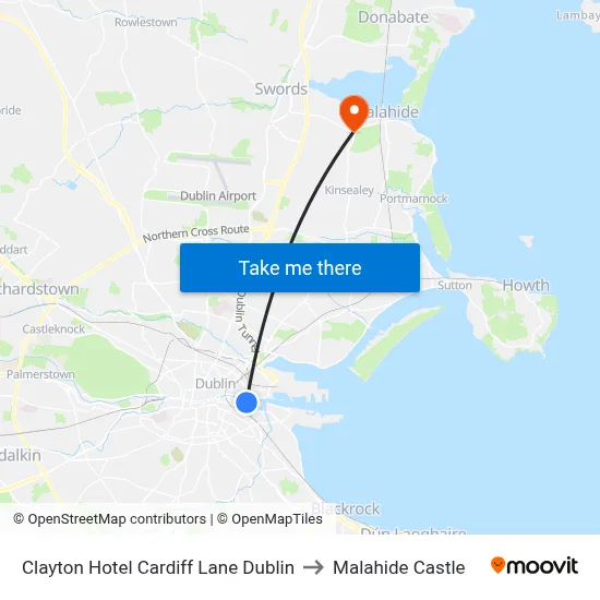 Clayton Hotel Cardiff Lane Dublin to Malahide Castle map