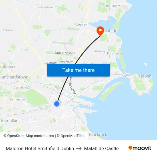 Maldron Hotel Smithfield Dublin to Malahide Castle map