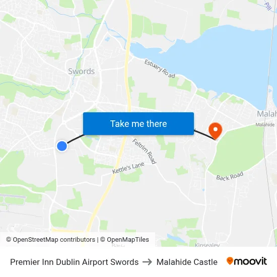 Premier Inn Dublin Airport Swords to Malahide Castle map