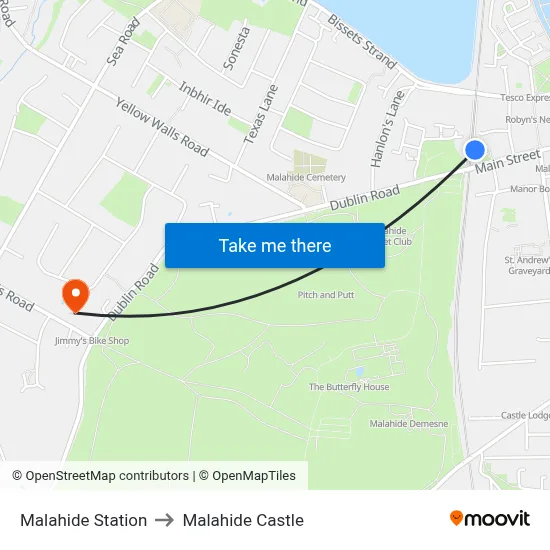Malahide Station to Malahide Castle map