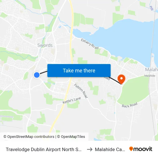 Travelodge Dublin Airport North Swords to Malahide Castle map