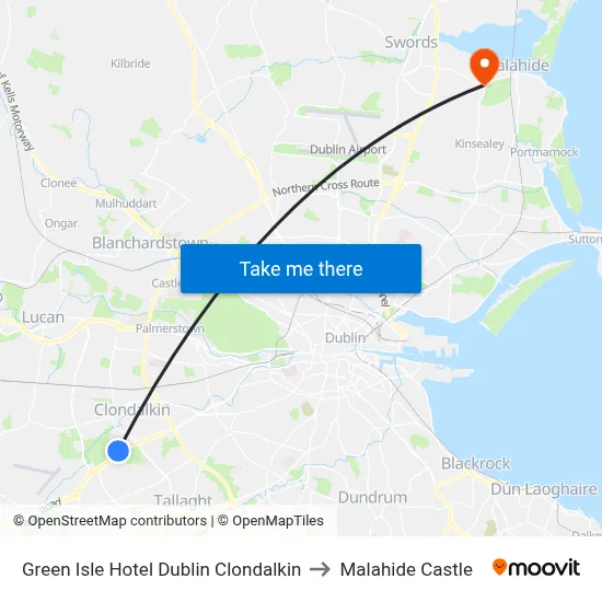 Green Isle Hotel Dublin Clondalkin to Malahide Castle map