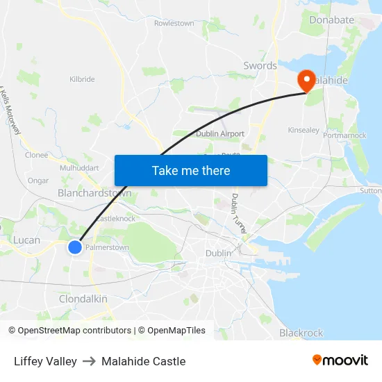 Liffey Valley to Malahide Castle map