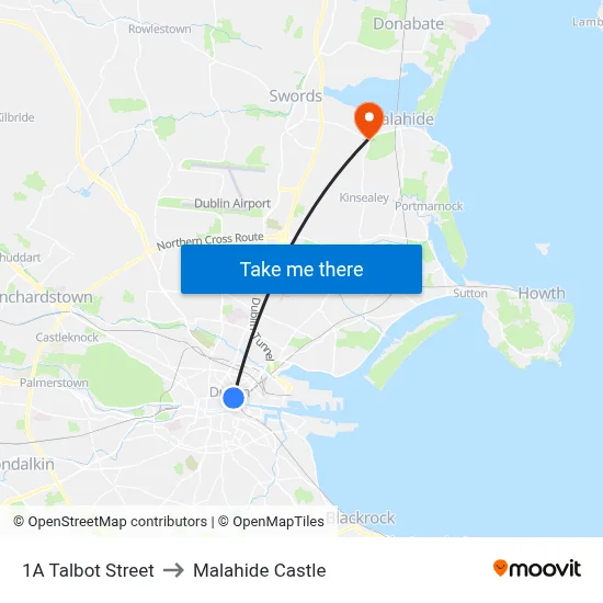 1A Talbot Street to Malahide Castle map